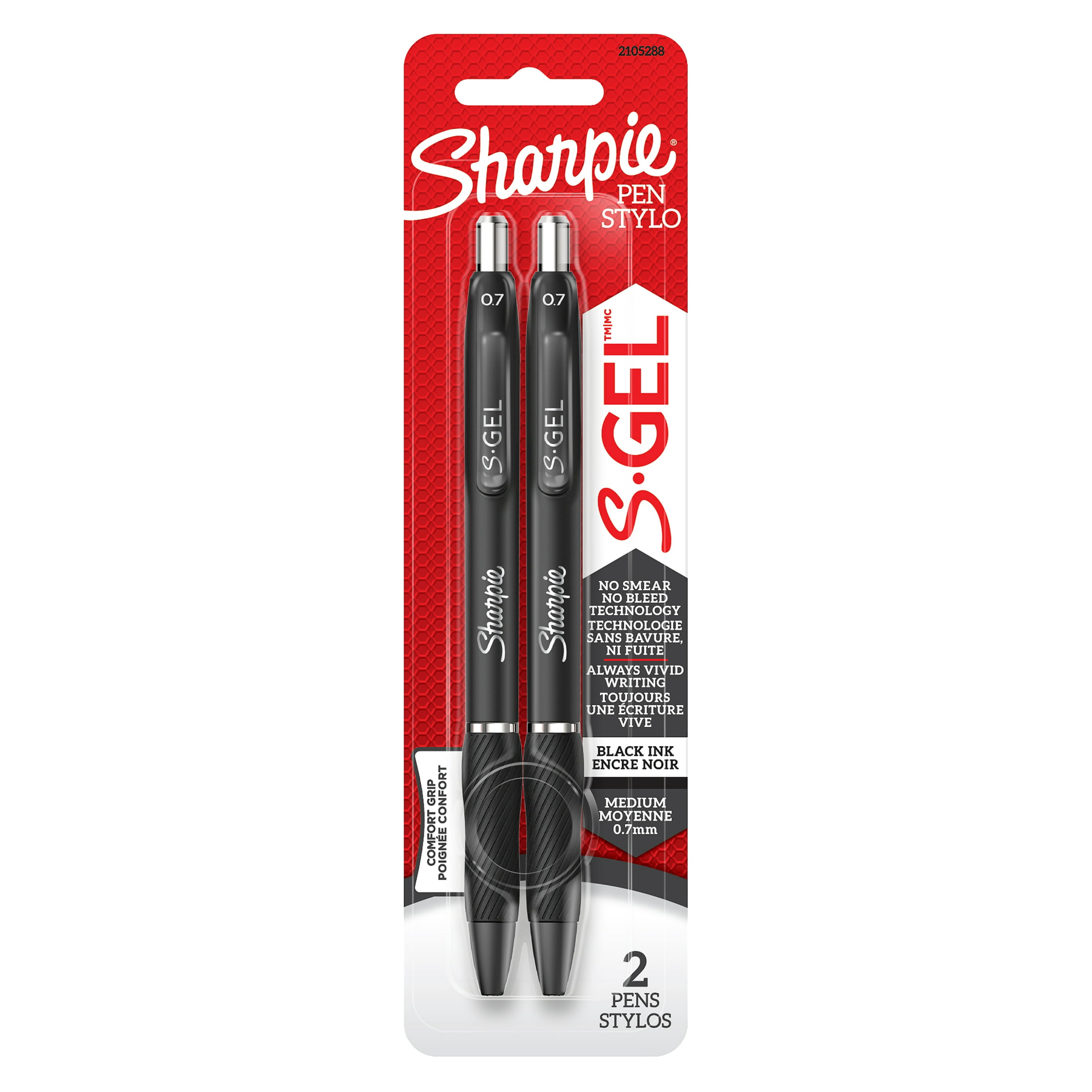 Stylos gel Sharpie S-Gel, pointe moyenne (0,7 mm), stylos gel à encre noire, 2 unités