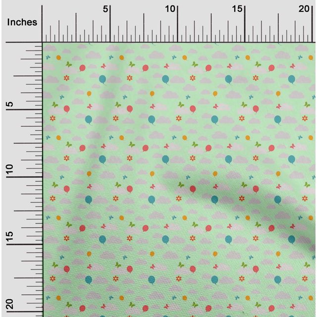 oneOone Cotton Poplin Fabric Insect|Balloon & Clouds Nature Printed Fabric 1 Yard 56 Inch Wide