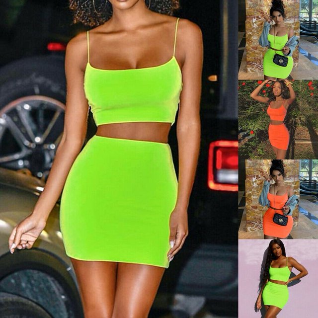 Femmes Crop Top Jupe Courte Bodycon Soirée Cocktail Partie Deux Pièces Ensemble Robe
