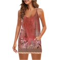 thumbnail image 1 of Femmes Été Sans Manches Mini Robe V Cou Spaghetti Sangle Robe de Soleil Athlétique Robe Courte avec Poches, 1 of 5