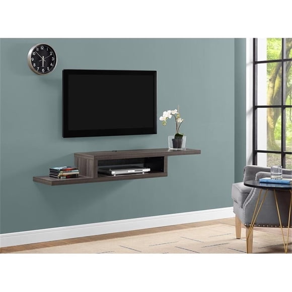 Meuble Télé Mural Asymétrique en Bois Centre de Divertissement 60 Pouces Gris