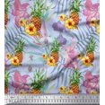 thumbnail image 1 of Soimoi Blue polyester Crepe Fabric Lily & Pine Fruits Decor Fabric Printed Yard 42 Inch Wide, 1 of 3