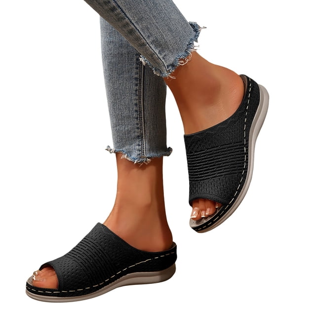 Wedge Orthopedic Slides Sandals for Women Plantar Fasciitis Comfortable Arch Support Walking Work Slip on