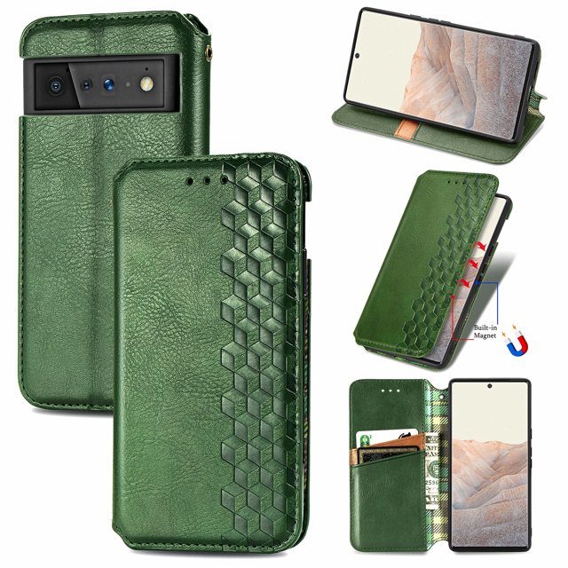 Étui pour Google Pixel 6 Pro à Rabat Portefeuille à Rabat Magnétique Protecteur - Vert