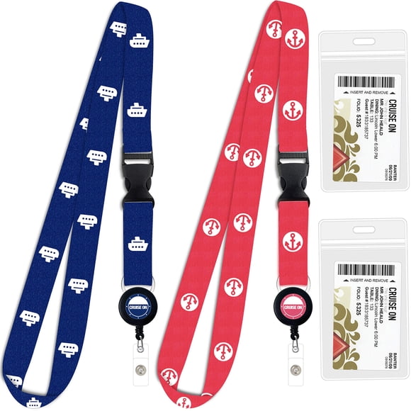 cruise lanyard for Ship Cards | 2 Pack with ID holder Key Card Retractable Badge & Waterproof