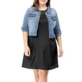 thumbnail image 3 of GRACE & GRANDEUR Women's Plus Jean Jackets Button Down Denim Bomber Jacket, 3 of 4