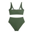 thumbnail image 4 of Swiftwear Women's Two-Piece Swimsuit Set with Cross-Front High-Waisted Top and Textured Ruffled Bikini Bottoms, Form-Fitting Stretch Design Army Green L, 4 of 9