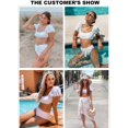 thumbnail image 4 of Womens Cute Solid Bubble Sleeves High Waisted Two Piece Bikini Swimsuit,White,S, 4 of 5