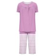 thumbnail image 4 of Timegard Ensembles de Pyjamas pour Femmes 2 Pcs Détente Col Rond Manches Courtes Haut Pantalon Capri à Rayures avec Poches Tenues, 4 of 7