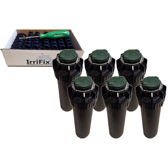 Rain Bird 5000 Plus Series Pressure Regulator Seal-A-Matic Sprinkler Heads Bundle - 6 Pack 5004+PCSR SAM Rotors with IrriFix Nozzle Box Including 6 Nozzle Trees and 1 Rotortool Screwdriver