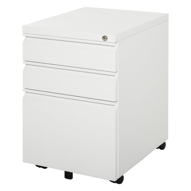 Vinsetto 3 Drawer Filing Cabinet Steel File Cabinet with Lock and Wheels
