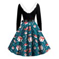 thumbnail image 3 of EGNMCR Robes pour Femmes de Noël Imprimées Patchwork Col en V Taille Haute Manches Longues Robe Vintage avec Ceinture Robe de Fête Cadeaux de Noël, 3 of 3