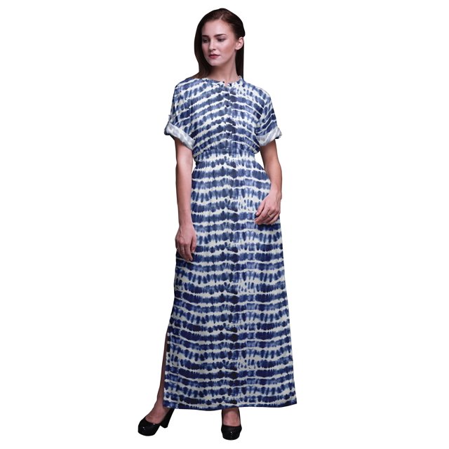 Bimba Robe Kimono Imprimée Shibori en Rayonne Manches Longues Maxi Fendue d'Été - Grande
