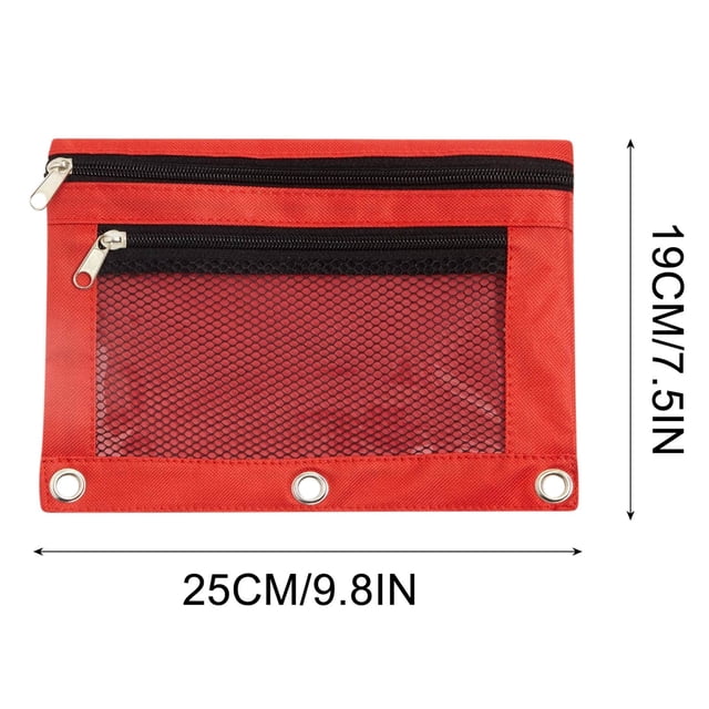 Double Zipper 3-Ring Binder Pencil Pouch with Clear View Window - Oxford Cloth Organizer for Pens, Pencils, and Markers Easy Attachment - Durable and Portable Storage