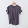 thumbnail image 1 of AherBiu T-Shirts à Col Rond pour Femmes, Coupe Ample, Plissés, T-Shirts Unis, Été, Décontractés, Extensibles, Confortables, Doux, 1 of 4