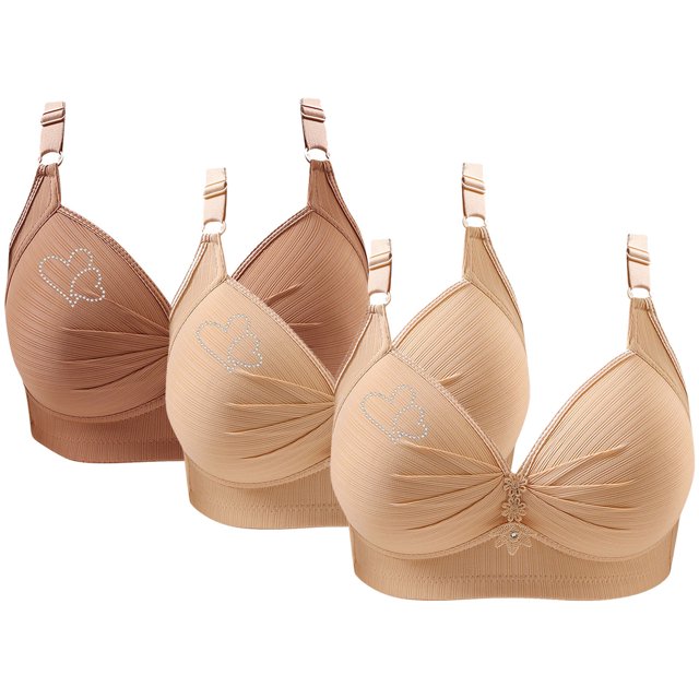 Bras for Women, 3PCS Womans Printing Gathered Together Large Size Daily Bra Underwear No Rims