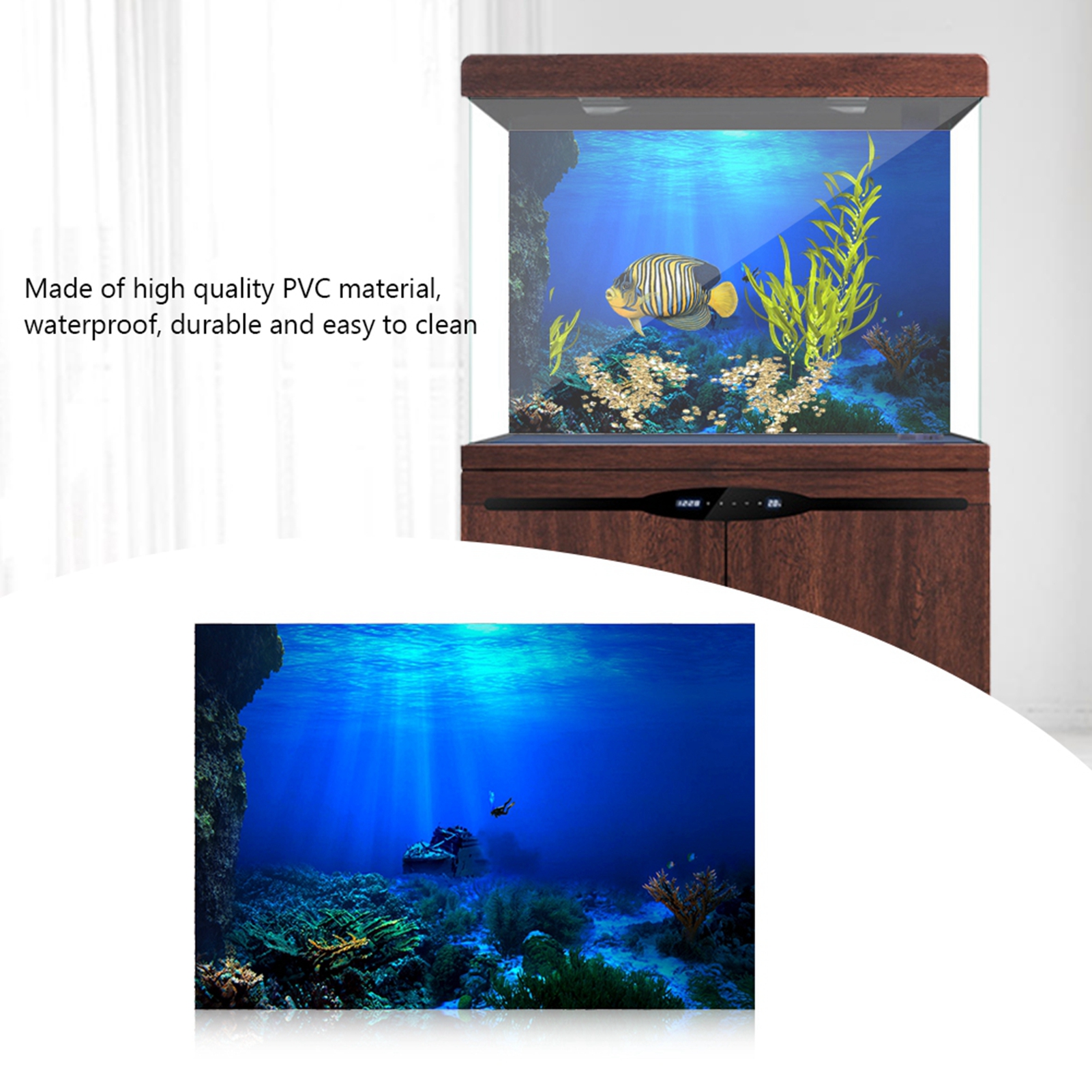 Fish Tank Background, Aquarium Background 3D Aquarium Background PVC Adhesive Seaworld Background Poster for Aquarium Fish Tank Decoration
