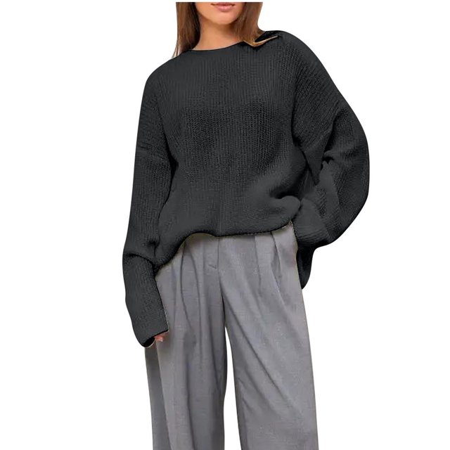 Yuyuzo Womens Pull Oversize Col Rond Manches Longues Tricoté Doux Automne Tops