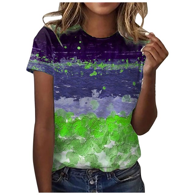Pompotops Blouse Décontractée Ample pour Femme, Mode, Imprimée, Col Rond, T-Shirt, Chemises, Blouse, T-Shirt Imprimé, Liquidation