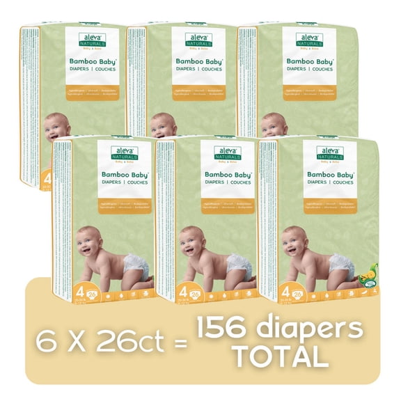Aleva Naturals® Bamboo Baby Diapers, Economy Pack (Size 4) - 156 Count