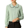thumbnail image 1 of INSPIRE CHIC Women's Sweet Ruffle Peter Pan Collar Button Up Work Shirts, 1 of 7