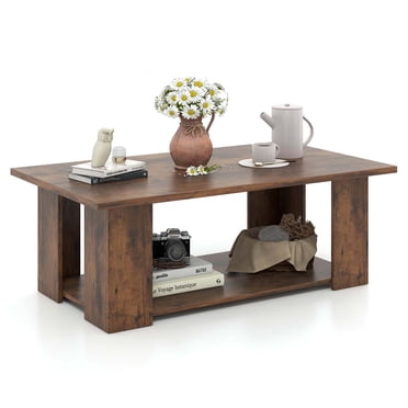Costway Table Basse à 2 Niveaux Moderne, Table de Centre Cocktail avec Tablette de Rangement pour Salon, Brun