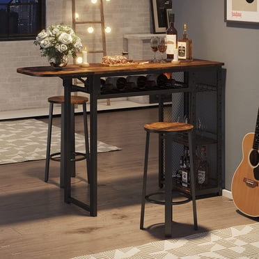Bestier 3 Piece Bar Table Set Pub Table Counter Height Dining Set Rustic