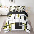 thumbnail image 3 of YST Black White Striped 7 Pcs Comforter Set King,Gold Leopard Pattern Bed in A Bag,Geometric Bedding Sets,Modern Square Reversible Bed Sets with Flat Fitted Sheet,Pillow Shams, 3 of 5