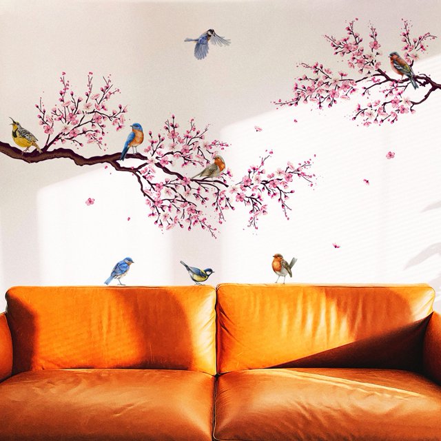 Removable Cherry Blossom Flowers Wall Decals Flower Tree Branches Wall Stickers