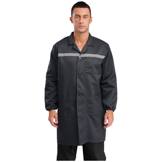 Jizyo Unisex Mens Womens Cotton Factory Work Jacket Mechanical Reflective Strips Workshop Lab Coat Grey XL/中号