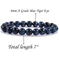 thumbnail image 2 of Natural Blue Tiger Eye Gemstone 8mm Round Beads Triple Protection Healing Crystals Stretch Bracelet 7" Unisex, 2 of 4
