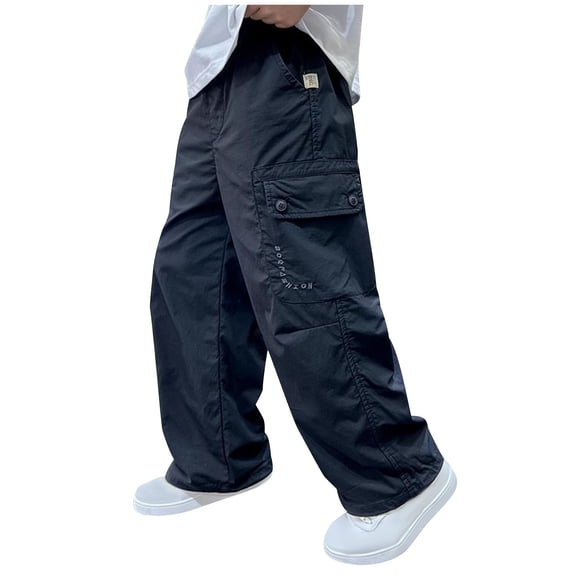 LOVZFMLL Boys Cargo Pants Wide-Leg Loose Fit Pants Solid Casual Elastic Waist Long Pants with Big Pockets Teen Boys Clothes 15-16 Years