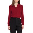 thumbnail image 1 of INSPIRE CHIC Chemise pour Femme Col Plat Manches Longues Boutonnée Chemise Satin de Bureau TP Rouge, 1 of 5