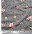 thumbnail image 1 of Soimoi Gray polyester Crepe Fabric Leaves,Small Circle & Floral Decor Fabric Printed BTY 42 Inch Wide, 1 of 3