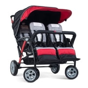 Foundations Gaggle Compass 4-Seat Quad Stroller, Reclining Seats with Canopy, Red