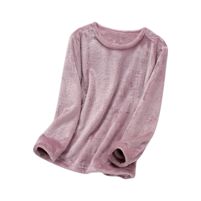 MeetoTime Women's Pajama Tops Fall Winter Fleece Keep Warm Long Sleeves Home Wear