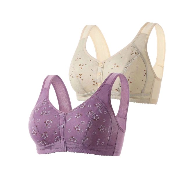 AherBiu 2pc Plus Size Bras for Women High Support Wireless Floral Bralettes Lift up Front Closure Button Everyday Bra