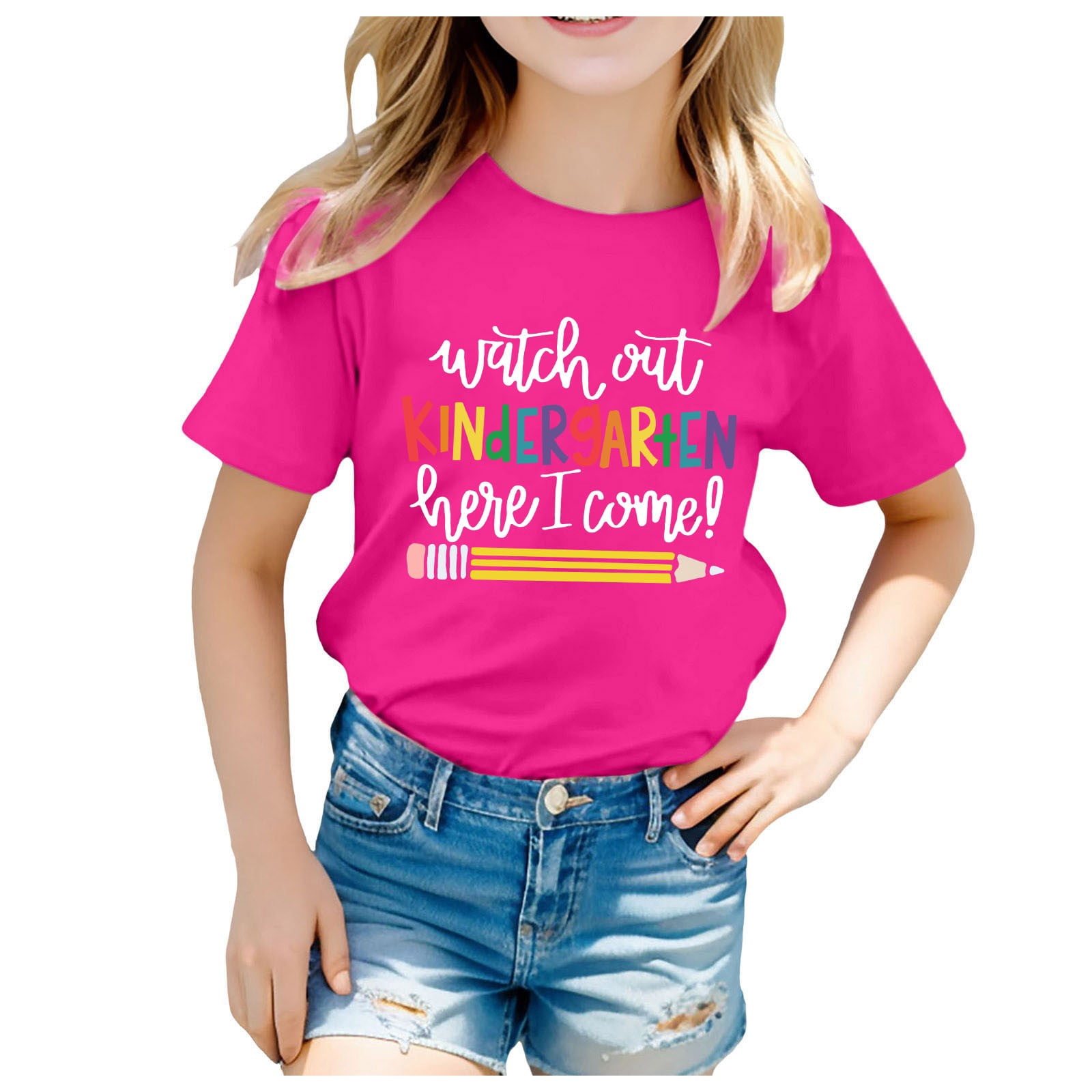TZEWGL T-Shirts For Newborn Back To School Season Printed Short Sleeve Crewneck Clothes For Infnants size 6-8T