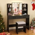 thumbnail image 4 of Costway Makeup Vanity Desk with Lighted Mirror Charging Station 3-Color Dimmable LED Lights Black, 4 of 9