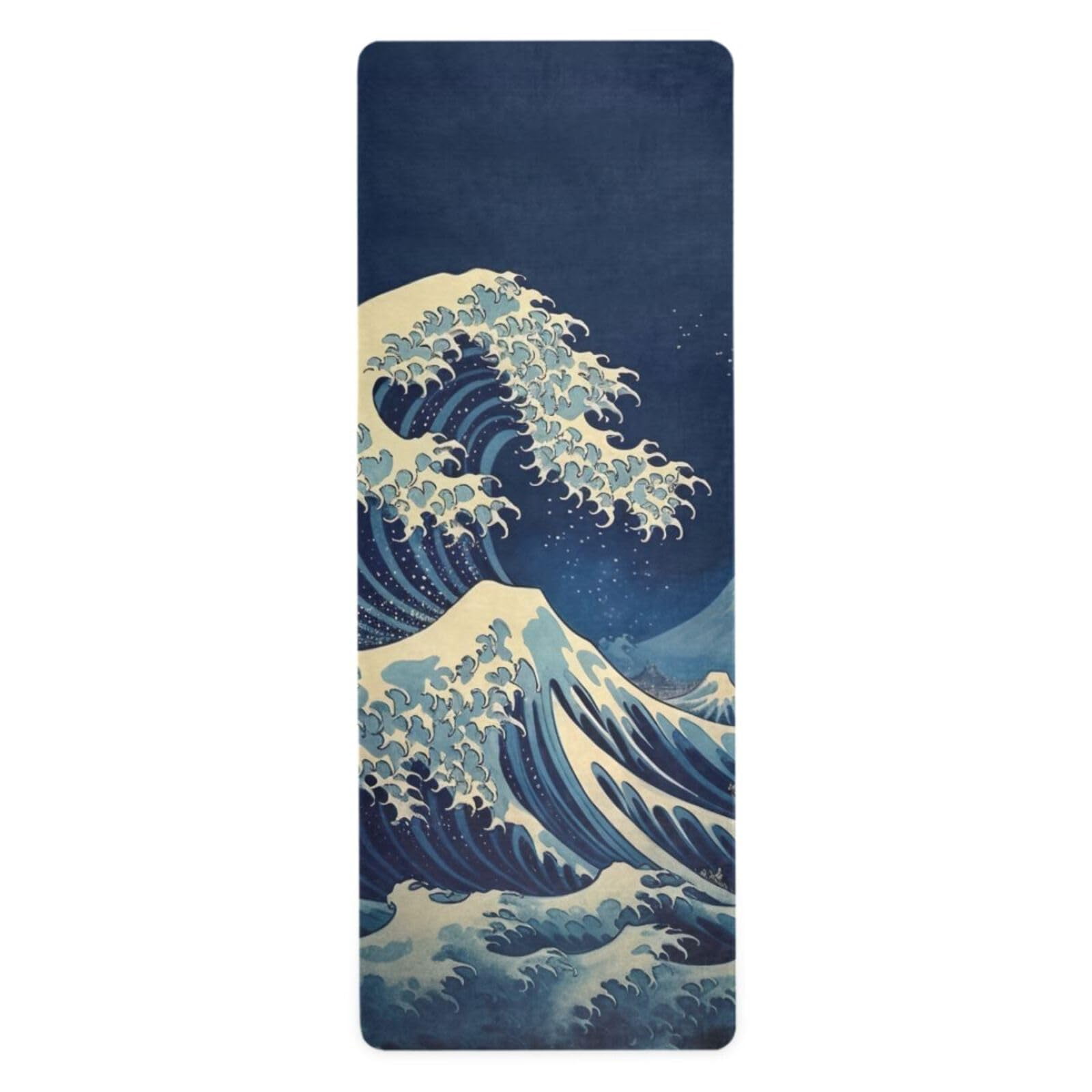SDMKA Japanese Waves Yoga Mat for Women Men 71" x 26" Non Slip Exercise & Fitness Mat 1mm Thick Workout Mat for Yoga, Pilates, Come with Storage Bag