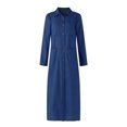 thumbnail image 4 of LUXUR Robe-Chemise en Jean pour Femmes, Col à Revers, Manches Longues, Coupe Ample, Boutonnée, Bleu Marine, m, 4 of 5