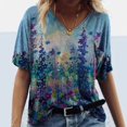 thumbnail image 1 of Grande Taille Femme Manches Courtes Imprimé Col en V Hauts Tee T-Shirt Blouse, 1 of 5