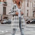 thumbnail image 2 of Pompotops Ladies Fashion Contrast Plaid Long Sleeve Pocket Button Woolen Long Jacket, 2 of 9