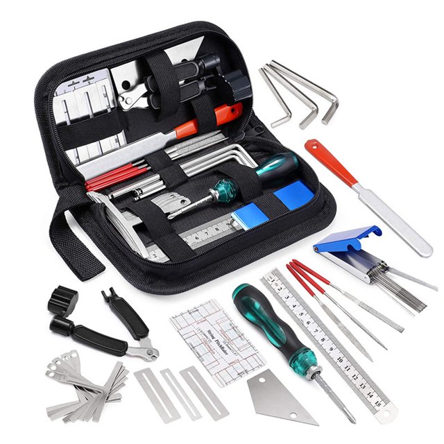QIILU Ensemble d'Outils de Réparation de Guitare 25 Pcs Outil de Réparation de Fichiers DIY avec Sac pour Guitare Électrique