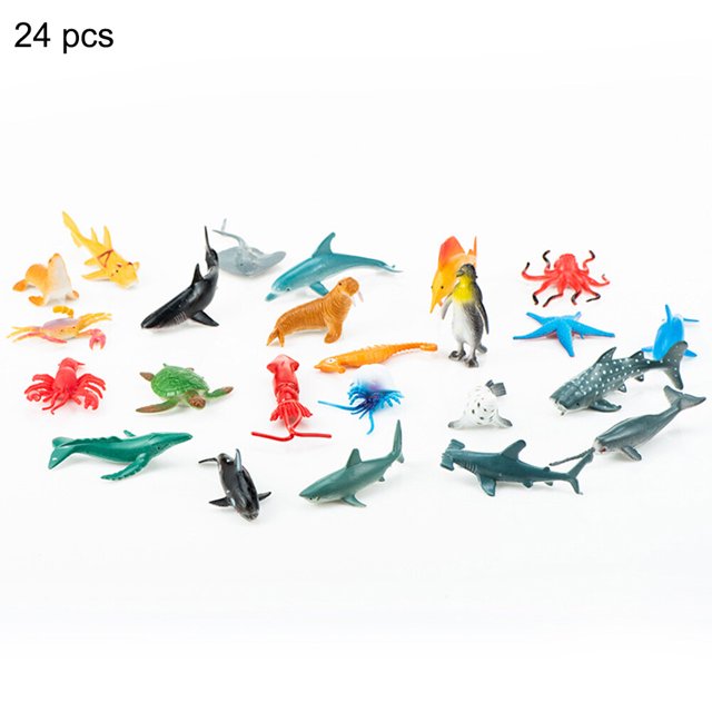 24Pcs Marine Animals Model Toys Lifelike Educational Simulated Ocean Animal Models Toys Set For Home School