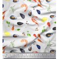 thumbnail image 1 of Soimoi Poly Georgette Fabric Gemstone,Lemon Slice & Prawns Food Print Fabric by the Yard 42 Inch Wide, 1 of 1