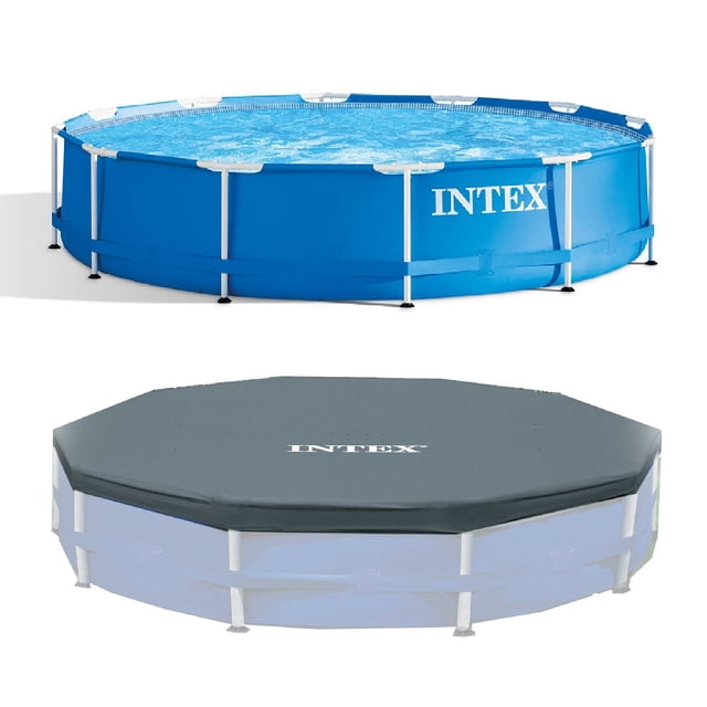 Intex Piscine hors Terre de 12 Pieds x 30 Po et Couverture de Piscine Ronde Intex de 12 Pieds