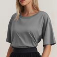 thumbnail image 3 of T-shirt Mode Femme Col Rond Grande Taille Manches Courtes Couleur Unie - Léger Respirant - S-TTTG, 3 of 6