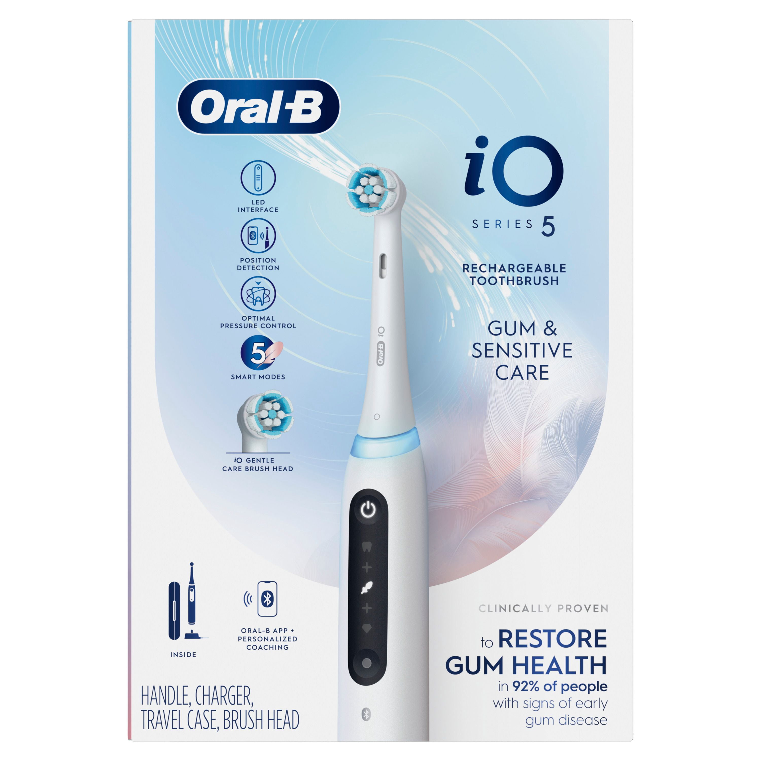 Oral-B iO Série 5 Soin des Gencives et des Dents Sensibles Brosse à Dents Électrique avec Tête de Brosse, Rechargeable, Blanc