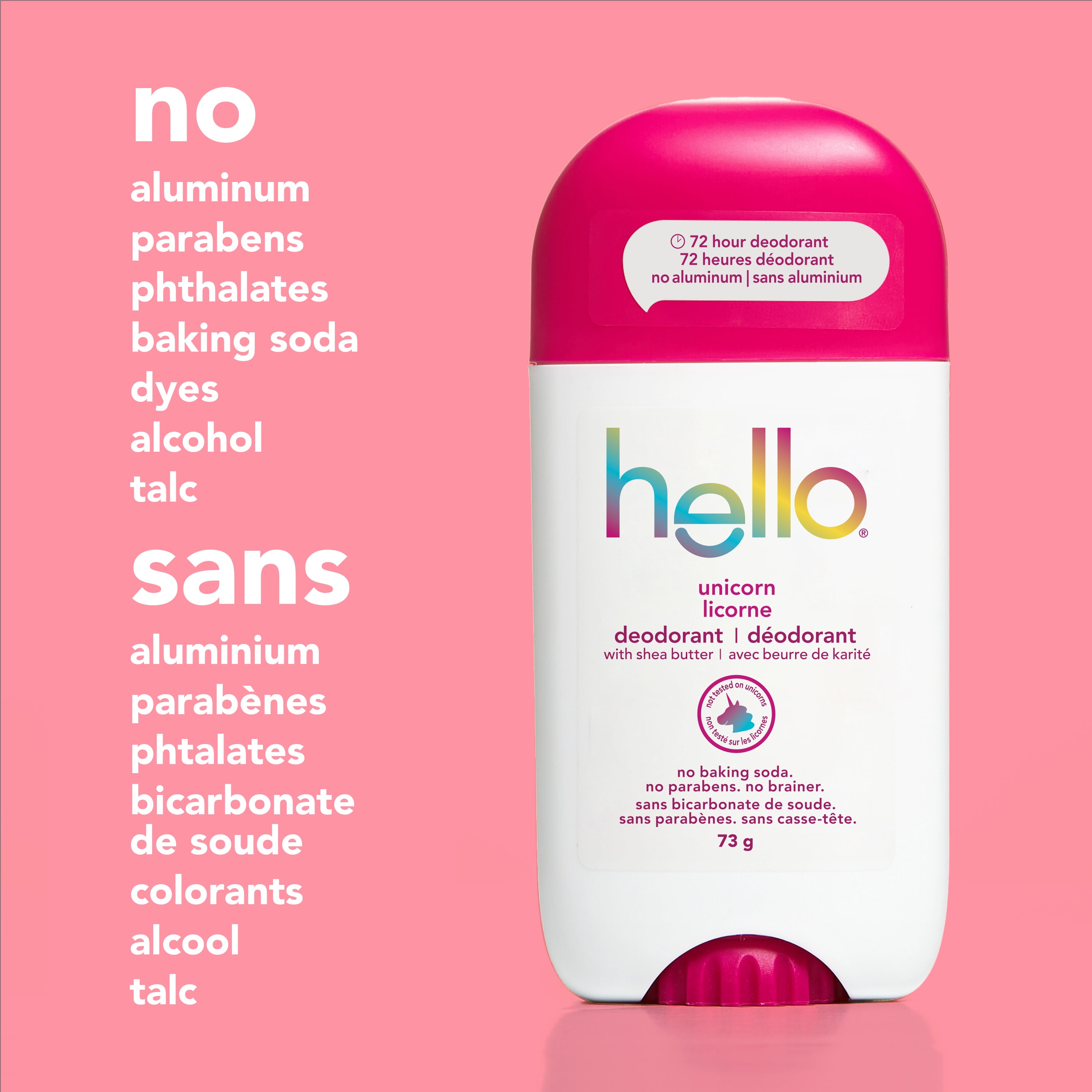 déodorant sans aluminium hello Licorne, beurre de karité, végétalien, bâton déodorant de 73 g